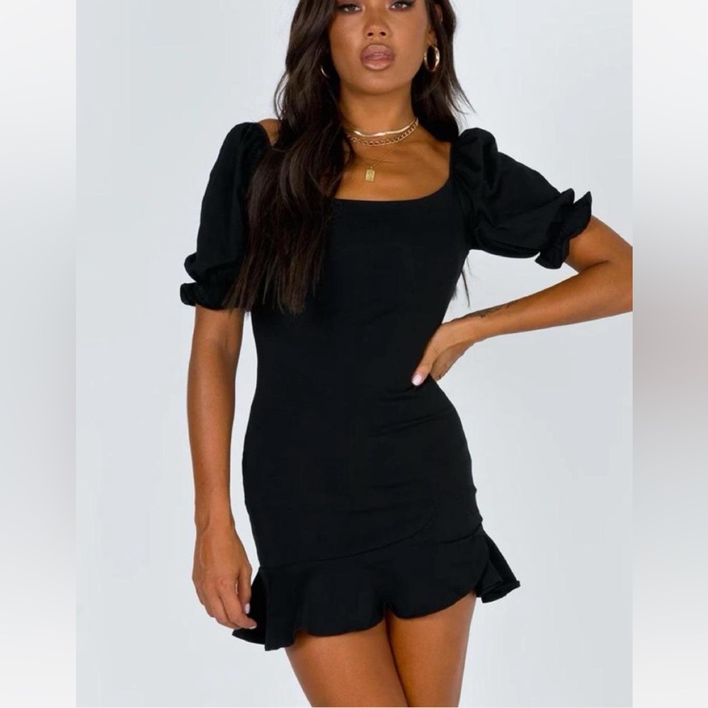 PrettyLittleThing Black Puff Sleeve Mini Dress